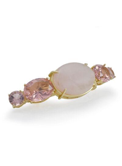 Luxury blush pink hair clip with Rose Quartz and crystals