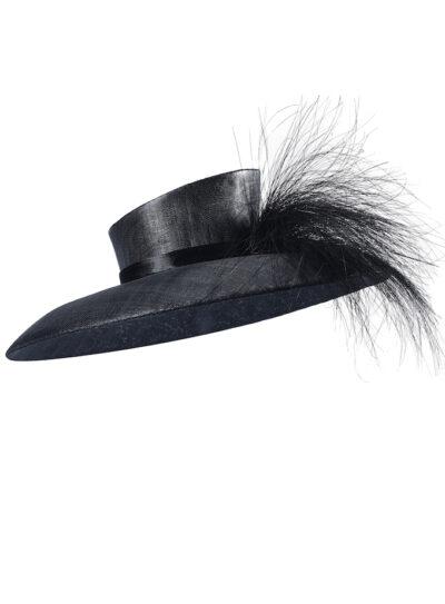 luxury wide-brim black hat with peacock hair