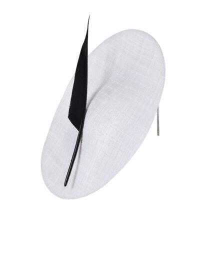 luxury white disc hat with black feather