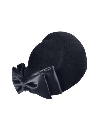 luxury black felt pillbox hat with a bow