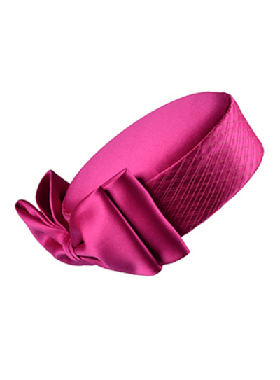 Luxury pink silk pillbox hat with a bow