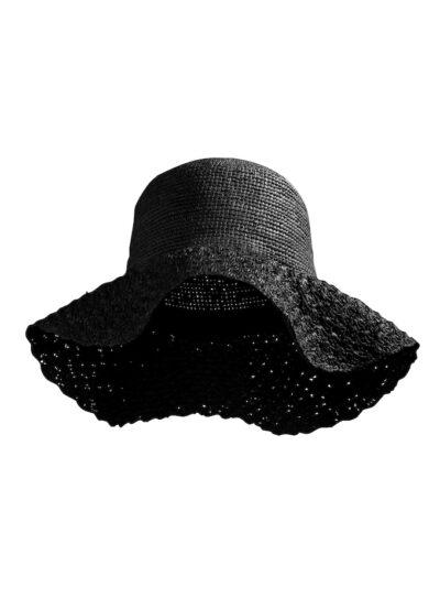 black straw sun bucket hat