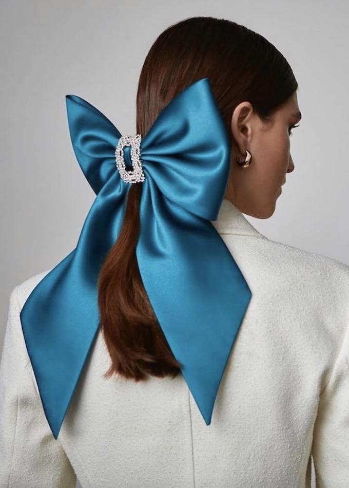 luxury oversized blue silk bow