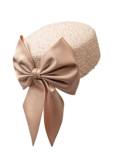 blush embellished pillbox with a bow