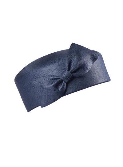 Parisisal straw blue pillbox hat with a bow