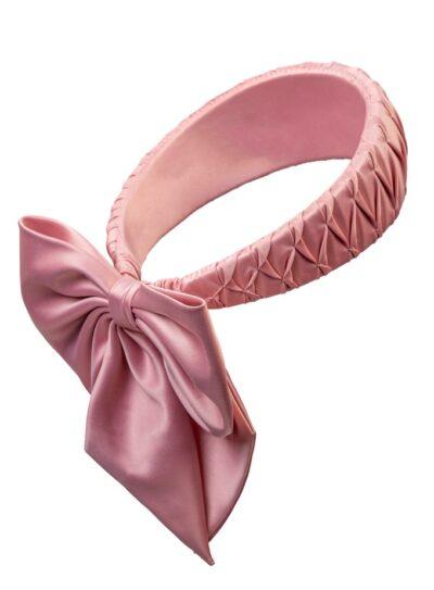 luxury pink pleated headpiece with a bow