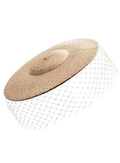 natural straw disc hat with veil