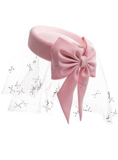 pale pink pillbox with a bow with veil