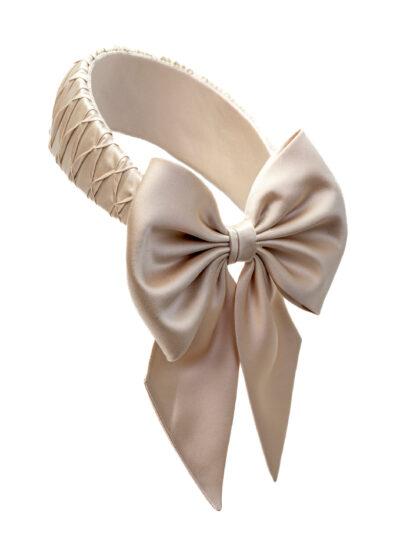 luxury ivory pleated headpiece with a bow