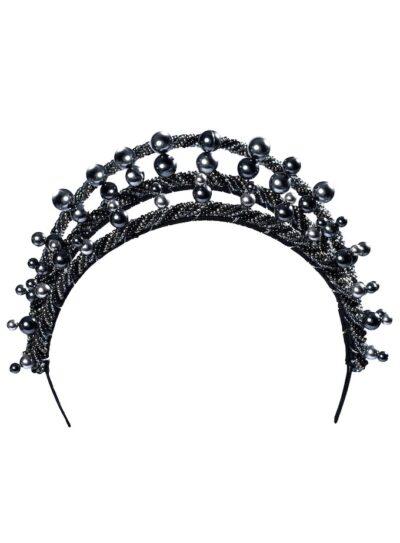 headpiece with black and graphite grey crystal pearls